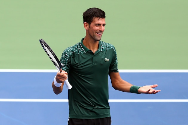 TORONTO, ON - AUGUST 08:  Novak Djokovic of Serbia reacts after defeating Peter Polansky of Canada following a 2nd round match on Day 3 of the Rogers Cup at Aviva Centre on August 8, 2018 in Toronto, Canada.  (Photo by Vaughn Ridley/Getty Images)
