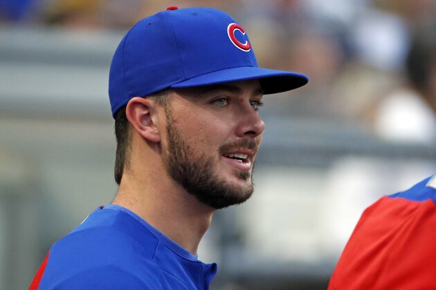 Chicago Cubs' Kris Bryant stands in the dugout during a baseball game against the Pittsburgh Pirates in Pittsburgh, Wednesday, Aug. 1, 2018. (AP Photo/Gene J. Puskar)