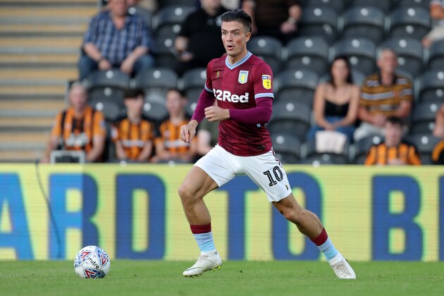 HULL, ENGLAND- AUGUST 06: Aston Villa's Jack Grealish during the Sky Bet Championship  match between Hull City and Aston Villa at the KCOM Stadium on August 6, 2018 in Hull, England. (Photo by Richard Sellers/Getty Images)*** Jack Grealish ***