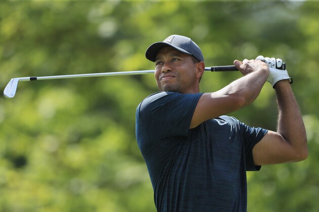 ST LOUIS, MO - AUGUST 09:  Tiger Woods of the United States plays his shot from the second tee during the first round of the 2018 PGA Championship at Bellerive Country Club on August 9, 2018 in St Louis, Missouri.  (Photo by Sam Greenwood/Getty Images)