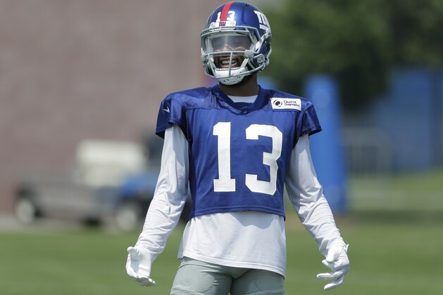 New York Giants' Odell Beckham Jr. smiles during NFL football training camp in East Rutherford, N.J., Tuesday, Aug. 7, 2018. (AP Photo/Seth Wenig)
