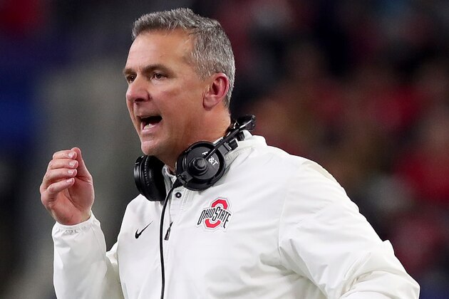 ARLINGTON, TX - DECEMBER 29:  Head coach Urban Meyer of the Ohio State Buckeyes during the Goodyear Cotton Bowl Classic at AT&T Stadium on December 29, 2017 in Arlington, Texas.  (Photo by Tom Pennington/Getty Images)