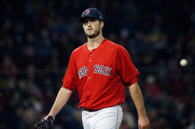 Boston Red Sox's Drew Pomeranz walks to the dugout after pitching during the fourth inning of a baseball game against the Tampa Bay Rays in Boston, Friday, April 27, 2018. (AP Photo/Michael Dwyer)