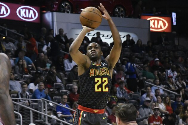 Atlanta Hawks guard Isaiah Taylor (22) shoots against the Philadelphia 76ers during an NBA basketball game Tuesday, April 10, 2018, in Atlanta. (AP Photo/John Amis)