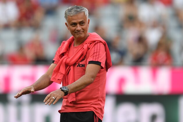 Manchester United's Portuguese manager Jose Mourinho attends the warm up prior to the pre-season friendly football match between FC Bayern Munich and Manchester United at the Allianz Arena in Munich, southern Germany, on August 5, 2018. (Photo by Christof STACHE / AFP)        (Photo credit should read CHRISTOF STACHE/AFP/Getty Images)