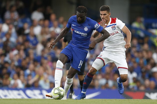 Chelsea's French midfielder Tiemoue Bakayoko (L) vies with Lyon's French midfielder Houssem Aouar during the International Champions Cup football match between Chelsea and Lyon at Stamford Bridge in London on August 7, 2018. (Photo by Ian KINGTON / AFP) (Photo credit should read IAN KINGTON/AFP/Getty Images) Chelsea's French midfielder Tiemoue Bakayoko (L) vies with Lyon's French midfielder Houssem Aouar during the International Champions Cup football match between Chelsea and Lyon at Stamford Bridge in London on August 7, 2018. (Photo by Ian KINGTON / AFP) (Photo credit should read IAN KINGTON/AFP/Getty Images)