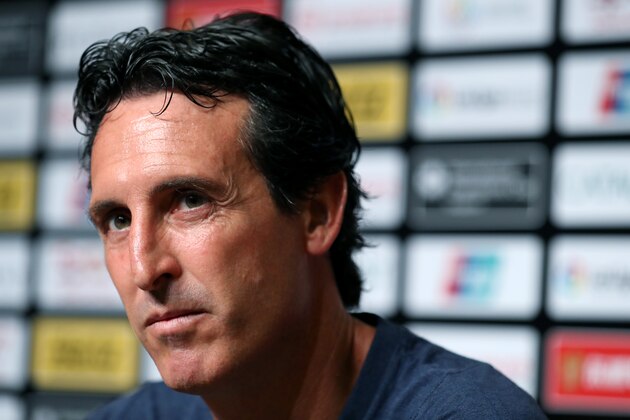 SINGAPORE, SINGAPORE - JULY 28: Unai Emery manager of Arsenal attends a press conference folowing the International Champions Cup match between Arsenal and Paris Saint Germain at the National Stadium on July 28, 2018 in Singapore. (Photo by Paul Miller/Getty Images for ICC)
