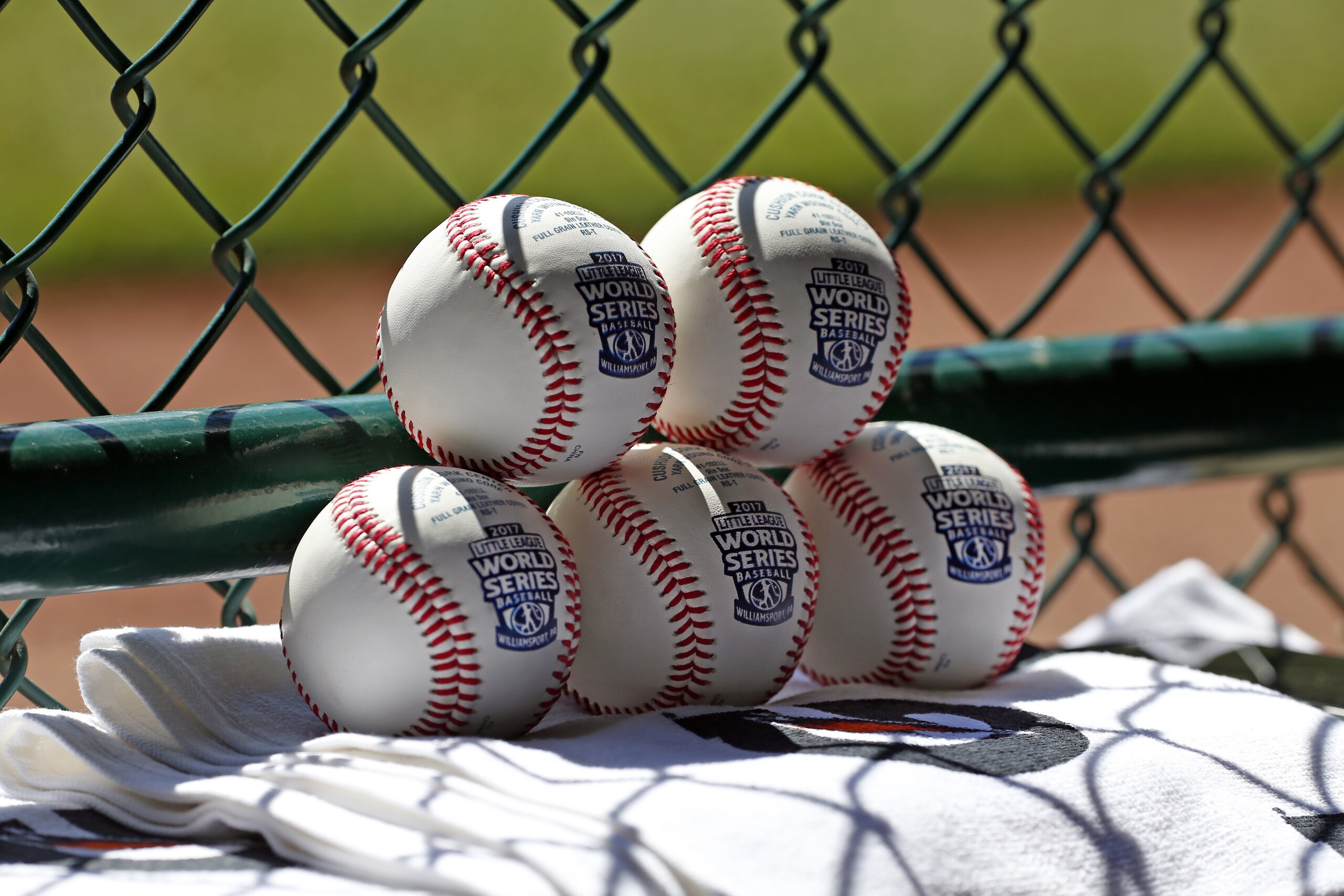 Little League game balls wait to be used in an elimination baseball game between Jackson, N.J., and Fairfield, Conn., in United States pool play at the Little League World Series tournament in South Williamsport, Pa., Wednesday, Aug. 23, 2017. (AP Photo/Gene J. Puskar)