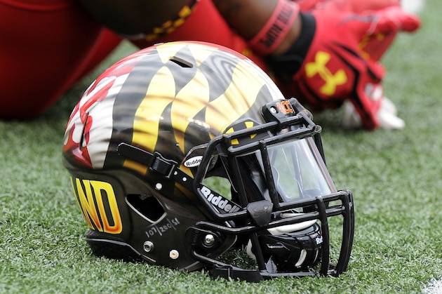 BALTIMORE, MD - SEPTEMBER 21:  A view of the Maryland Terrapins helmet before the game against the West Virginia Mountaineers at M&T Bank Stadium on September 21,2013 in Baltimore, Maryland.  (Photo by G Fiume/Maryland Terrapins/Getty Images)