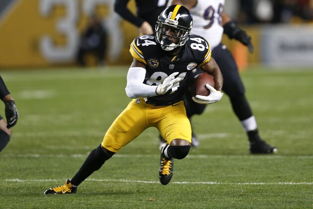 Pittsburgh Steelers wide receiver Antonio Brown (84) plays in an NFL football game against the Baltimore Ravens, Sunday, Dec. 10, 2017, in Pittsburgh. (AP Photo/Keith Srakocic)