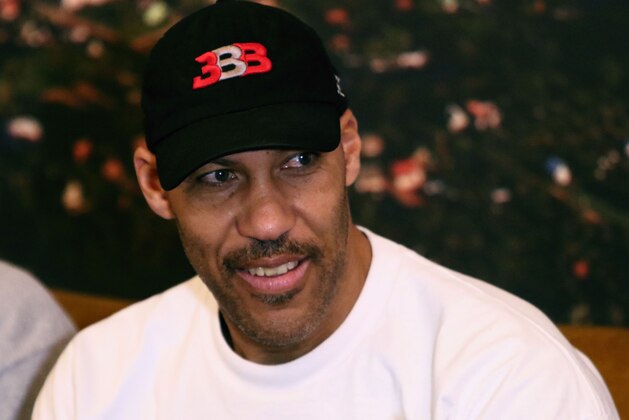 Los Angeles entrepreneur LaVar Ball addresses a press conference in Prienai, Lithuania, where his sons LaMelo Ball, LiAngelo Ball will play for the Vytautas club on January 5, 2018.
Basketball-crazed Lithuania welcomed LiAngelo and LaMelo Ball, the two youngest sons of flamboyant Los Angeles entrepreneur LaVar Ball who recently made headlines due to a feud with US President Donald Trump. / AFP PHOTO / Petras Malukas        (Photo credit should read PETRAS MALUKAS/AFP/Getty Images)