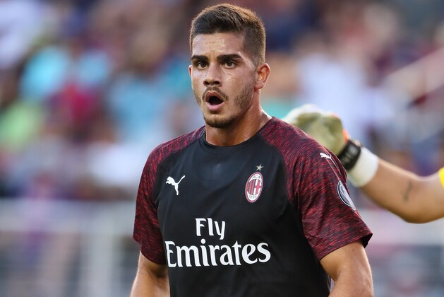 SANTA CLARA, CA - AUGUST 04: Andre Silva  of AC Milan during the International Champions Cup 2018 match between AC Milan and FC Barcelona at Levi's Stadium on August 4, 2018 in Santa Clara, California. (Photo by Matthew Ashton - AMA/Getty Images)