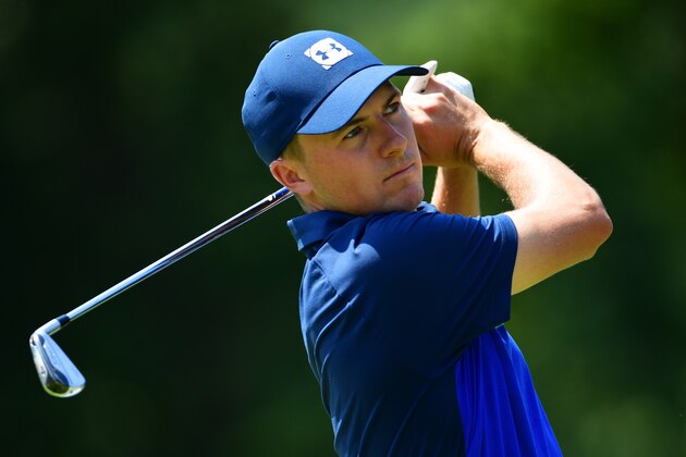 ST LOUIS, MO - AUGUST 11:  Jordan Spieth of the United States plays his shot from the second tee during the third round of the 2018 PGA Championship at Bellerive Country Club on August 11, 2018 in St Louis, Missouri.  (Photo by Stuart Franklin/Getty Images)