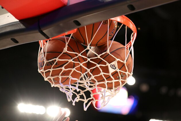 NEW ORLEANS, LA - FEBRUARY 19:  Basketballs get stuck in the hoop during the NBA All-Star Game as a part of 2017 All-Star Weekend at the Smoothie King Center on February 19, 2017 in New Orleans, Louisiana. NOTE TO USER: User expressly acknowledges and agrees that, by downloading and/or using this photograph, user is consenting to the terms and conditions of the Getty Images License Agreement.  Mandatory Copyright Notice: Copyright 2017 NBAE (Photo by Joe Murphy/NBAE via Getty Images)