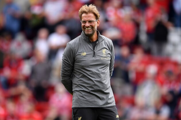 LIVERPOOL, ENGLAND - AUGUST 12:  Jurgen Klopp, Manager of Liverpool looks on prior to the Premier League match between Liverpool FC and West Ham United at Anfield on August 12, 2018 in Liverpool, United Kingdom.  (Photo by Laurence Griffiths/Getty Images)