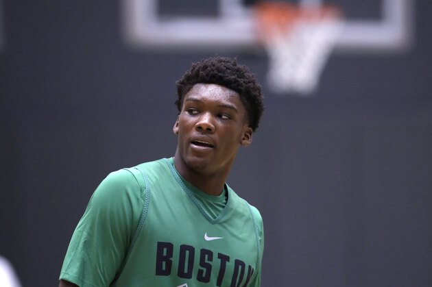 Boston Celtics draft pick Robert Williams at the team's training facility in Boston, Tuesday, July 3, 2018. (AP Photo/Charles Krupa)