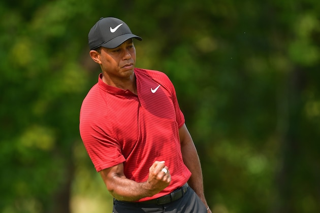 ST LOUIS, MO - AUGUST 12: Tiger Woods of the United States reacts after making a putt for birdie on the ninth green during the final round of the 2018 PGA Championship at Bellerive Country Club on August 12, 2018 in St Louis, Missouri. (Photo by Stuart Franklin/Getty Images) ST LOUIS, MO - AUGUST 12: Tiger Woods of the United States reacts after making a putt for birdie on the ninth green during the final round of the 2018 PGA Championship at Bellerive Country Club on August 12, 2018 in St Louis, Missouri. (Photo by Stuart Franklin/Getty Images)