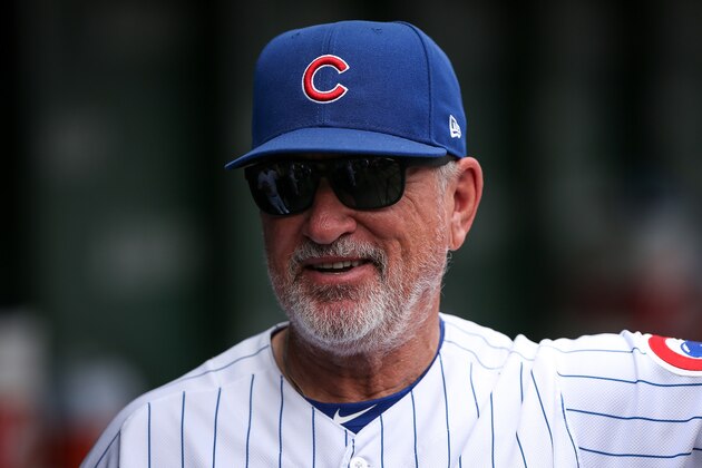 CHICAGO, IL - JUNE 20:  Manager Joe Maddon of the Chicago Cubs looks on from the dugout before the game against the Los Angeles Dodgers at Wrigley Field on June 20, 2018 in Chicago, Illinois.  (Photo by Dylan Buell/Getty Images)