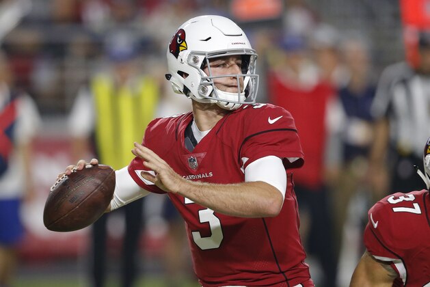 Arizona Cardinals quarterback Josh Rosen (3) throws against the Los Angeles Chargers during the first half of a preseason NFL football game, Saturday, Aug. 11, 2018, in Glendale, Ariz. (AP Photo/Ross D. Franklin)