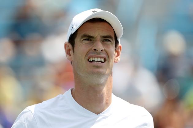 MASON, OH - AUGUST 13: Andy Murray of Great Britain reacts after losing a point to Lucas Pouille of France during Day 3 of the Western and Southern Open at the Lindner Family Tennis Center on August 13, 2018 in Mason, Ohio. (Photo by Rob Carr/Getty Images)