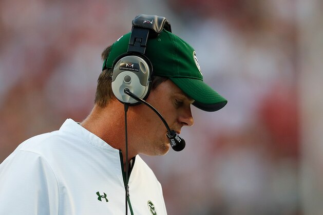 TUSCALOOSA, AL - SEPTEMBER 16:  Head coach Mike Bobo of the Colorado State Rams looks on during the game against the Alabama Crimson Tide at Bryant-Denny Stadium on September 16, 2017 in Tuscaloosa, Alabama.  (Photo by Kevin C. Cox/Getty Images)