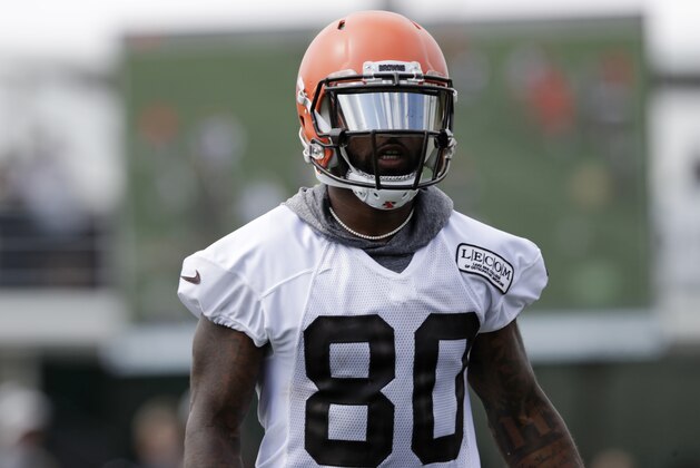 Cleveland Browns wide receiver Jarvis Landry is shown during NFL football training camp, Thursday, July 26, 2018, in Berea, Ohio. (AP Photo/Tony Dejak)