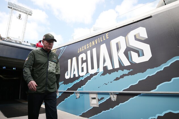 JACKSONVILLE, FL - NOVEMBER 12:  Jacksonville Jaguars executive VP of football operations, Tom Coughlin walks to the field prior to the start of their game against the Los Angeles Chargers at EverBank Field on November 12, 2017 in Jacksonville, Florida.  (Photo by Logan Bowles/Getty Images)