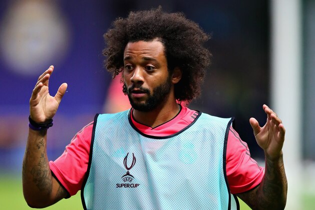 TALLINN, ESTONIA - AUGUST 14: Marcelo of Real Madrid in action during a training session ahead of the UEFA Super Cup at A Le Coq Arena on August 14, 2018 in Tallinn, Estonia.  (Photo by Chris Brunskill/Fantasista/Getty Images)