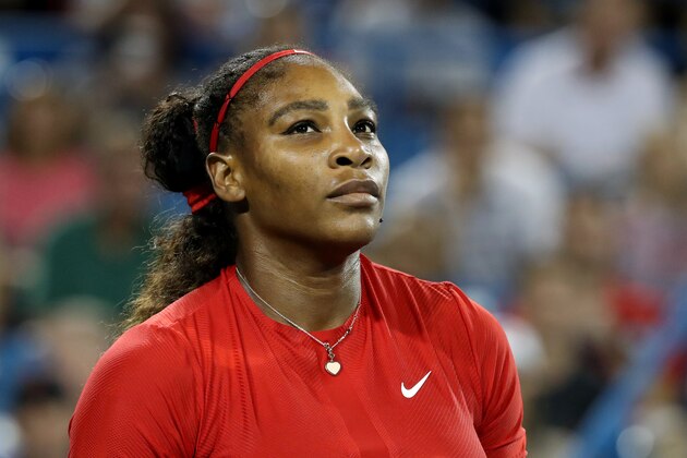 MASON, OH - AUGUST 14: Serena Williams of the United States looks on against Petra Kvitova of the Czech Republic during Day 4 of the Western and Southern Open at the Lindner Family Tennis Center on August 14, 2018 in Mason, Ohio. (Photo by Rob Carr/Getty Images)