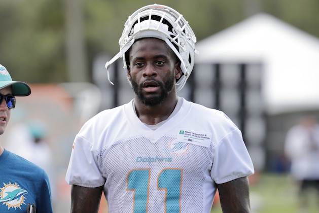 Miami Dolphins wide receiver DeVante Parker (11) walks off the field at the NFL football team's training camp, Friday, July 27, 2018, in Davie, Fla. (AP Photo/Lynne Sladky)
