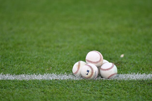 MIAMI, FL - JULY 02: Official MLB baseballs on the field before the game between the Miami Marlins and the Tampa Bay Rays  at Marlins Park on July 2, 2018 in Miami, Florida. (Photo by Mark Brown/Getty Images)