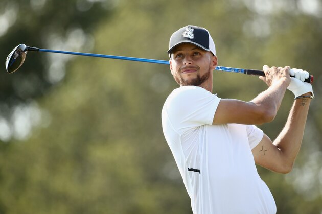 HAYWARD, CA - AUGUST 10:  NBA player Stephen Curry of the Golden State Warriors tees off on the seventh hole during Round Two of the Ellie Mae Classic at TBC Stonebrae on August 10, 2018 in Hayward, California.  (Photo by Ezra Shaw/Getty Images)