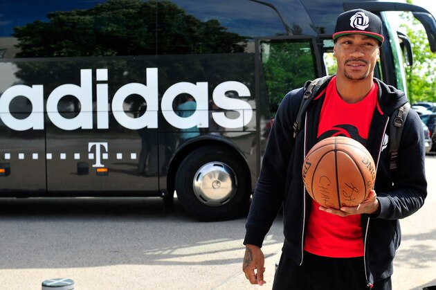 HERZOGENAURACH, GERMANY - JULY 05:  Derrick Rose of Chicago Bulls visits adidas headquarters on July 5, 2013 in Herzogenaurach, Germany.  (Photo by Lennart Preiss/Getty Images for adidas)
