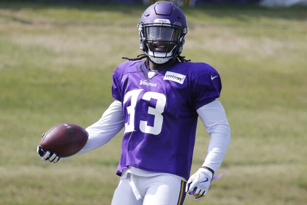 Minnesota Vikings running back Dalvin Cook during NFL football practice in Eagan, Minn., Wednesday, Aug. 15, 2018. (AP Photo/Andy Clayton-King)