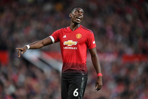 MANCHESTER, ENGLAND - AUGUST 10:  Paul Pogba of Manchester United reacts during the Premier League match between Manchester United and Leicester City at Old Trafford on August 10, 2018 in Manchester, United Kingdom.  (Photo by Michael Regan/Getty Images)