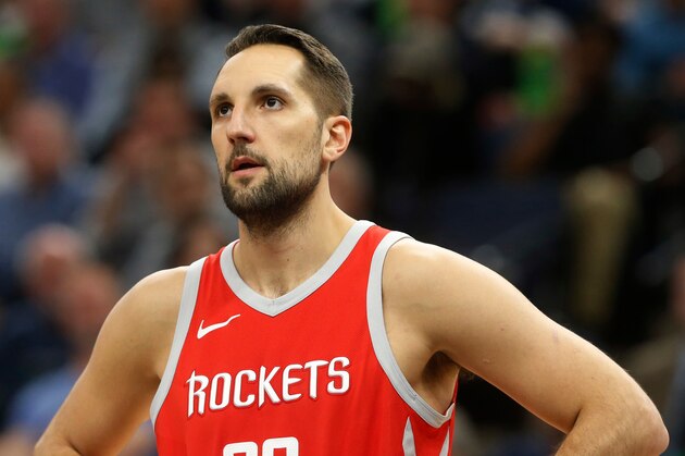 Houston Rockets' Ryan Anderson plays against the Minnesota Timberwolves during the second half of Game 4 in an NBA basketball first-round playoff series Monday, April 23, 2018, in Minneapolis. (AP Photo/Jim Mone)