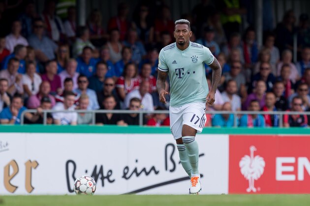 DROCHTERSEN, GERMANY - AUGUST 18: Jerome Boateng of Bayern Muenchen controls the ball during the DFB Cup first round match between SV Drochtersen-Assel and Bayern Muenchen at Kehdinger Stadion on August 18, 2018 in Drochtersen, Germany. (Photo by TF-Images/Getty Images)