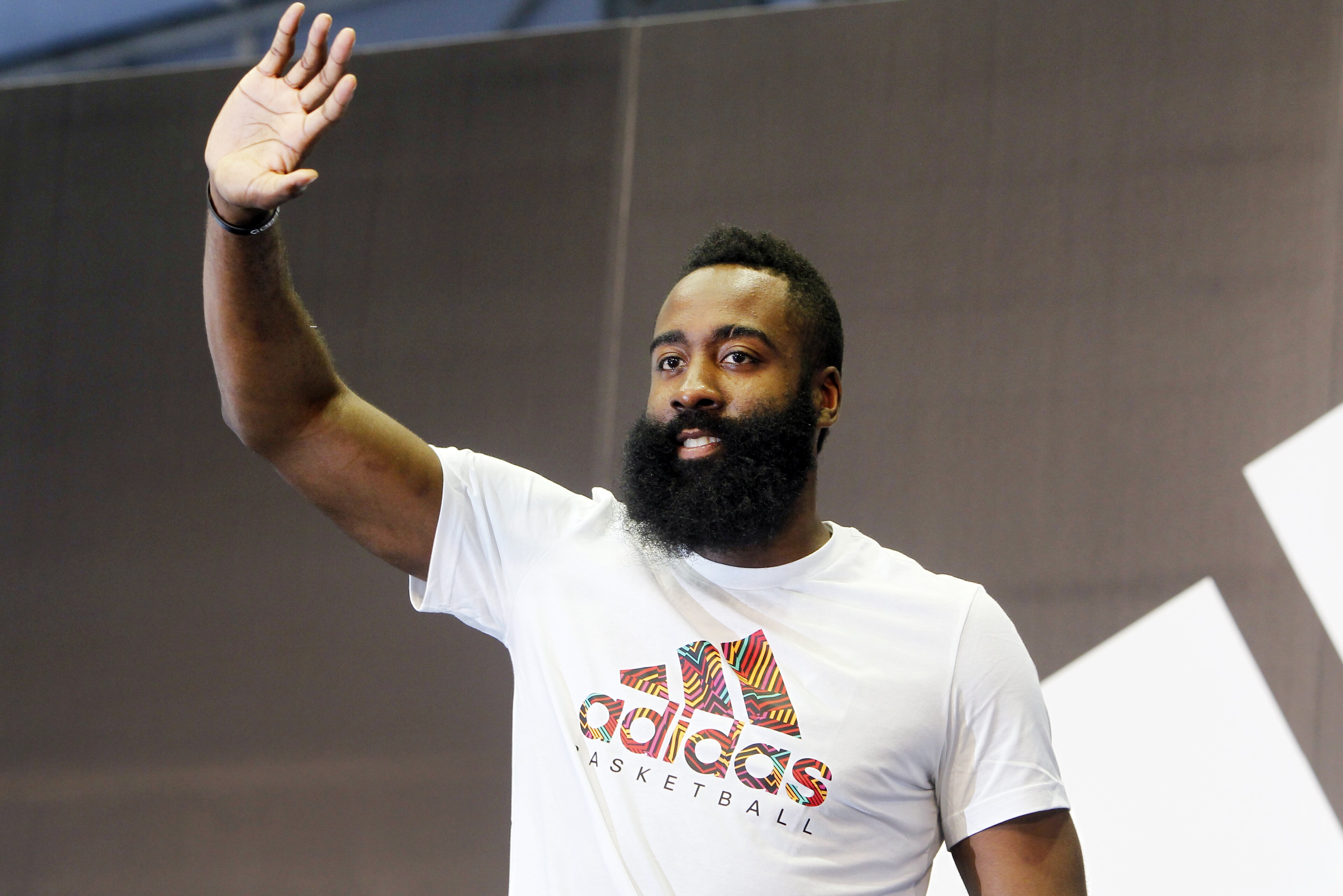 NBA Houston Rockets guard James Harden waves to fans during a media event in Taipei, Taiwan, Wednesday, July 4, 2018.(AP Photo/Chiang Ying-ying) NBA Houston Rockets guard James Harden waves to fans during a media event in Taipei, Taiwan, Wednesday, July 4, 2018.(AP Photo/Chiang Ying-ying)