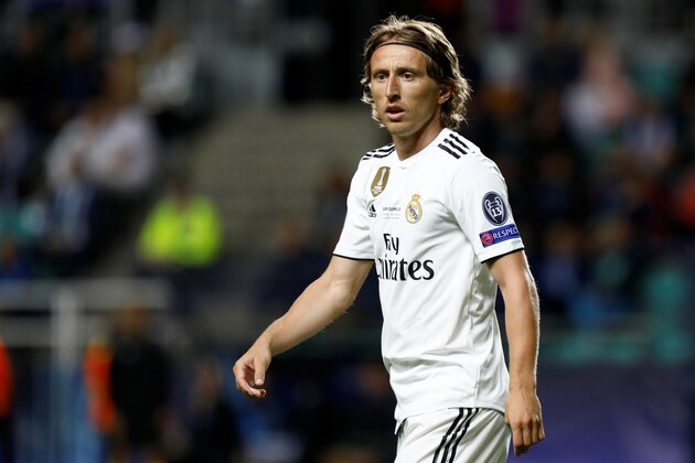 TALLINN, ESTONIA - AUGUST 15: Luka Modric of Real Madrid looks on during the UEFA Super Cup match between Real Madrid and Atletico Madrid at Lillekula Stadium on August 15, 2018 in Tallinn, Estonia. (Photo by MB Media/Getty Images)