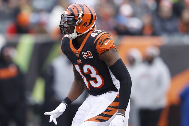 CINCINNATI, OH - DECEMBER 24: George Iloka #43 of the Cincinnati Bengals in action during a game against the Detroit Lions at Paul Brown Stadium on December 24, 2017 in Cincinnati, Ohio. The Bengals won 26-17. (Photo by Joe Robbins/Getty Images)