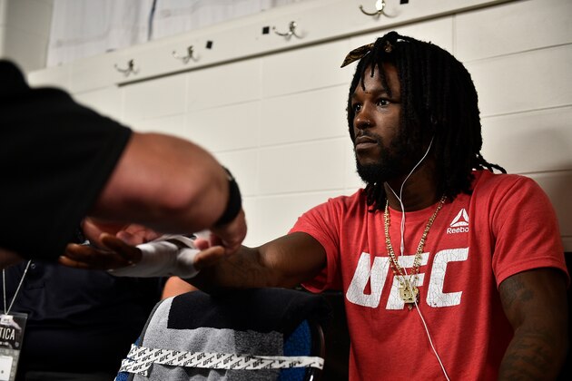 UTICA, NY - JUNE 01:  Desmond Green gets his hands wrapped backstage during the UFC Fight Night event at the Adirondack Bank Center on June 1, 2018 in Utica, New York. (Photo by Mike Roach/Zuffa LLC/Zuffa LLC via Getty Images)