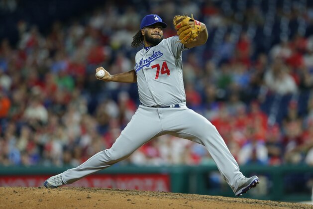 PHILADELPHIA, PA - JULY 23: Kenley Jansen #74 of the Los Angeles Dodgers throws a pitch during a game against the Philadelphia Phillies at Citizens Bank Park on July 23, 2018 in Philadelphia, Pennsylvania. The Dodgers won 7-6. (Photo by Hunter Martin/Getty Images)