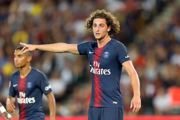 PARIS, FRANCE - AUGUST 12: Adrien Rabiot of Paris St. Germain gestures during the Ligue 1 match between Paris Saint-Germain and SM Caen at Parc des Princes on August 12, 2018 in Paris, France. (Photo by TF-Images/Getty Images)