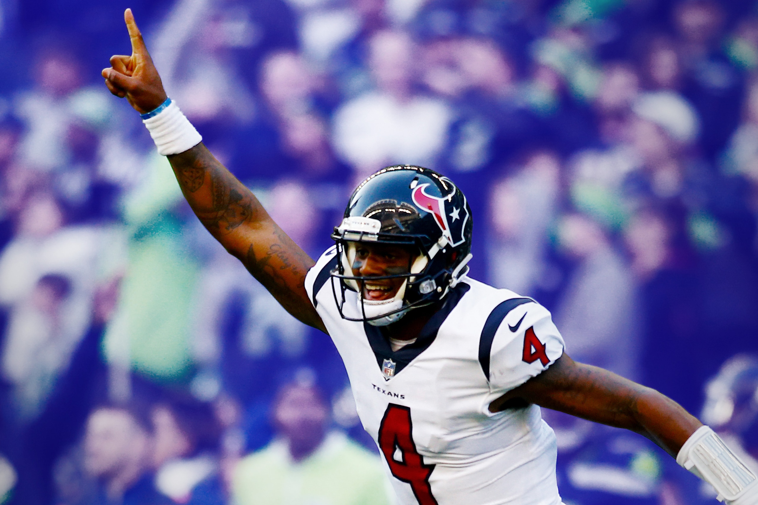 Houston Texans quarterback Deshaun Watson (4) warms up before an NFL preseason football game against the San Francisco 49ers Saturday, Aug. 18, 2018, in Houston. (AP Photo/Eric Christian Smith)