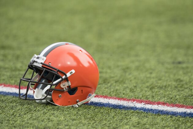 ORCHARD PARK, NY - DECEMBER 18:  A Cleveland Browns helmet rests on the field before the game against the Buffalo Bills on December 18, 2016 at New Era Field in Orchard Park, New York. Buffalo defeats Cleveland 33-13.  (Photo by Brett Carlsen/Getty Images) *** Local Caption ***