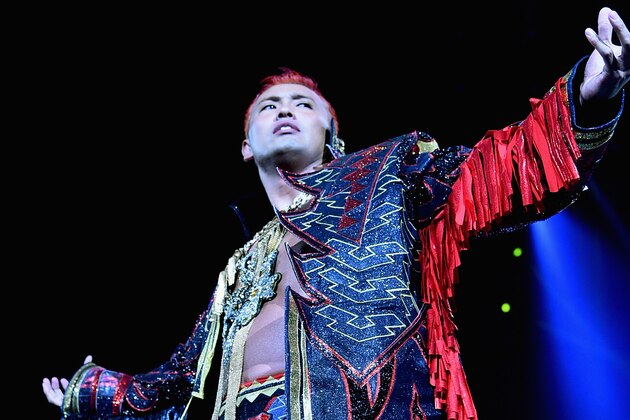 TOKYO, JAPAN - AUGUST 12:   Kazuchika Okada appears on the ring prior to the the 6-man tag match during the New Japan Pro-Wrestling G1 Climax 28 at Nippon Budokan on August 12, 2018 in Tokyo, Japan.  (Photo by New Japan Pro-Wrestling/Getty Images)
