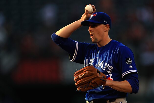 ANAHEIM, CA - JUNE 21:  Aaron Sanchez #41 of the Toronto Blue Jays pitches during the first inning of a game against the Los Angeles Angels of Anaheim  at Angel Stadium on June 21, 2018 in Anaheim, California.  (Photo by Sean M. Haffey/Getty Images)