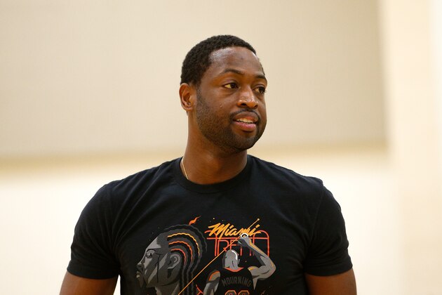 MIAMI, FL - AUGUST 09:  Dwyane Wade of the Miami Heat looks on during NBA Off-season training with Remy Workouts on August 8, 2018 in Miami, Florida.  (Photo by Michael Reaves/Getty Images)