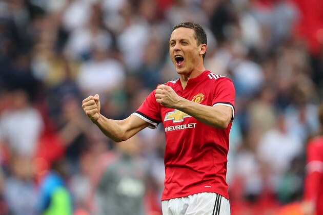 LONDON, ENGLAND - APRIL 21: Nemanja Matic of Manchester United celebrates at full time during The Emirates FA Cup Semi Final match between Manchester United and Tottenham Hotspur at Wembley Stadium on April 21, 2018 in London, England. (Photo by Robbie Jay Barratt - AMA/Getty Images)