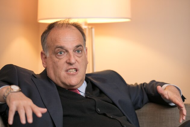 BRUSSELS, BELGIUM - NOVEMBER 28:  La Liga President Javier Tebas attends LaLiga offices inauguration at the Spanish embassy  on November 28, 2017 in Brussels, Belgium.  (Photo by Olivier Matthys/Getty Images)